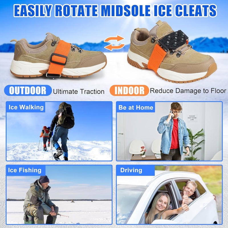 SILANON Ice Cleats Mid-Sole Snow Traction Cleats Crampons for Shoes and Boots Rotatable Non Slip Ice Grippers Overshoe with 7 Tungsten Studs for Walking on Snow Ice Men Women Indoor/Outdoor - Image 4